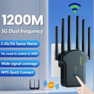 מוצרים ברמה אחרת  חם המוצר  מגב wifi 1200Mbps פס כפול מגבר אלחוטי 2.4g רשת 5ghz טווח ארוך אות המאיץ עבור מחזר WiFi הבית