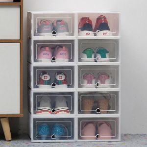 מוצרים ברמה אחרת  להיט להיט  6pc Transparent shoe box dustproof storage box can be superimposed combination shoe cabinet Clamshell shoe organizer