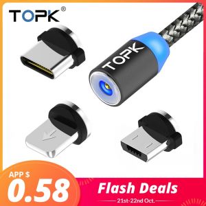 מוצרים ברמה אחרת  חם המוצר  TOPK AM17 1M LED Magnetic USB Cable for iPhone Xs Max 8 7 6 & USB Type C Cable & Micro USB Cable for Samsung Xiaomi LG USB